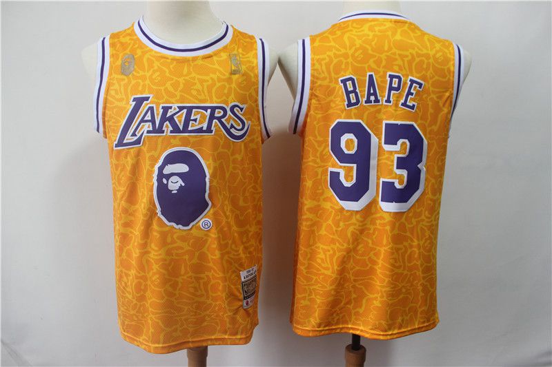 Men Los Angeles Lakers #93 Bape Yellow Nike Game NBA Jerseys